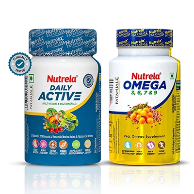 Combo Patanjali Nutrela Daily Active + Omega 3 Softgel Capsule (30N+60N)