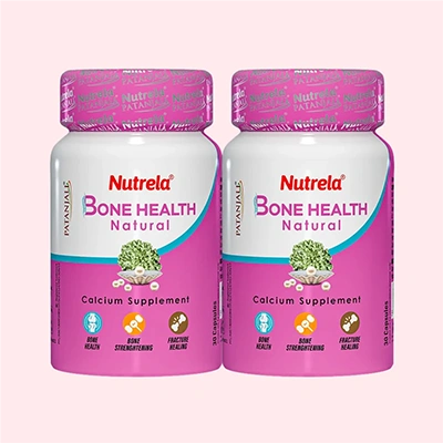 Patanjali Nutrela Bone Health - Natural 30 X 2 Capsules Calcium Supplement (Pack of 2)