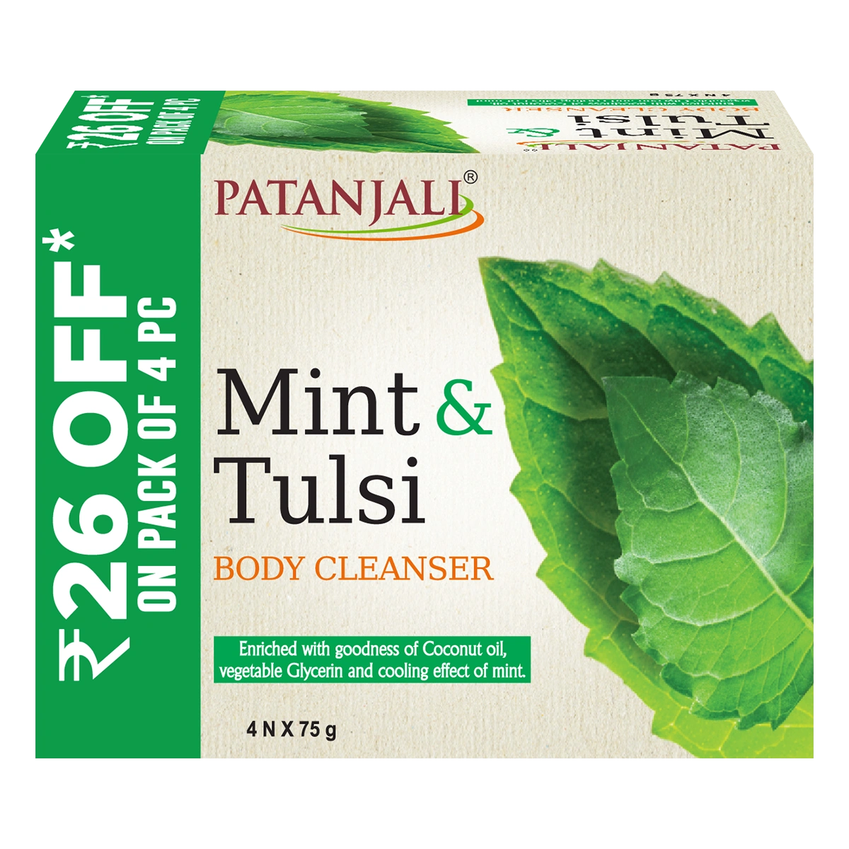 Patanjali Mint & Tulsi Body Cleanser - 75Gx4N